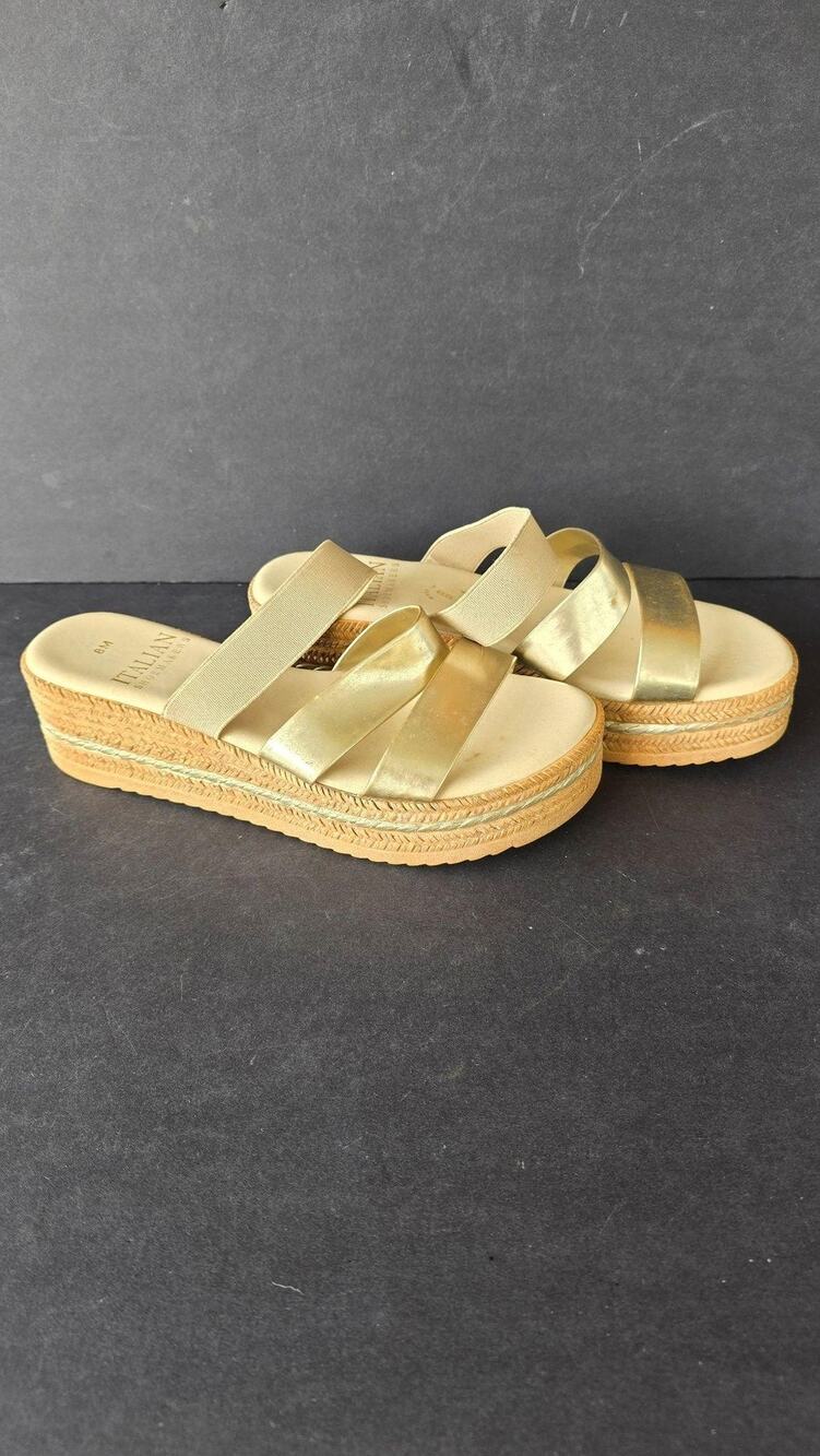 Italian Shoemakers Shoes Womens Size 8 Gold Wedge Espadrille Slide Sandals